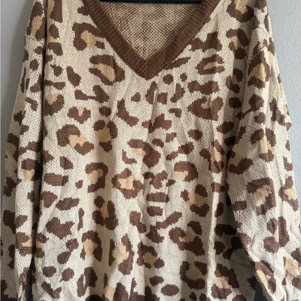 LuLaRoe Brown and Tan Leopard V-Neck Sweater